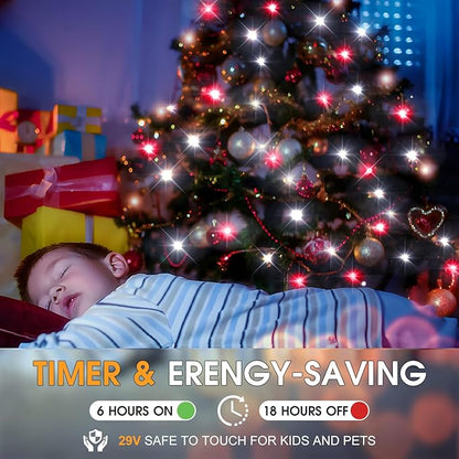 KNONEW 197FT 500 LED Christmas Lights Outdoor String Lights 8 Modes & Memory Fairy Light Plug in Waterproof LED String Lights for Xmas Yard Tree Wedding Party Holiday Decorations (Red and White)