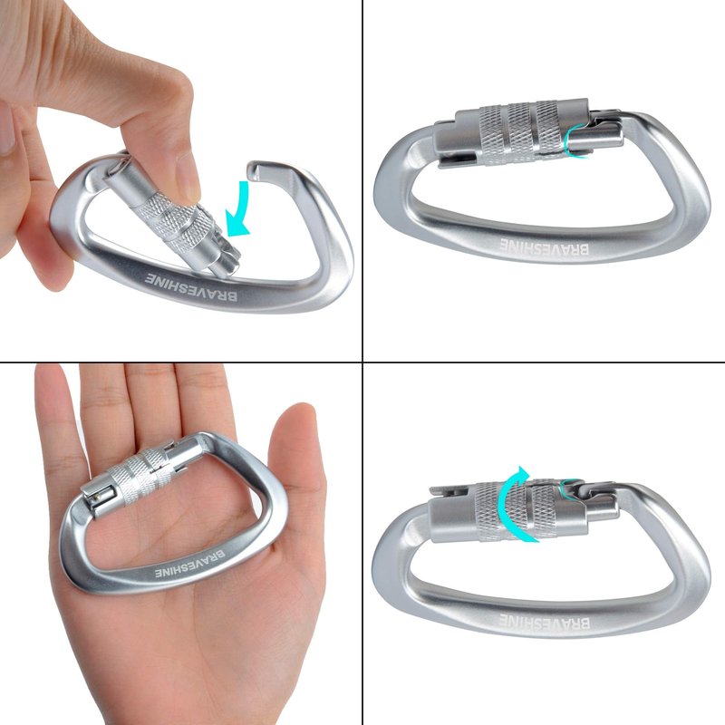 BRAVESHINE Heavy-Weight Carabiner - 2 Pack D Ring Snap Keychain Locking Caribeaner Clips - 12KN Aluminum Screws Buckle Carabiner Hook for Men Women Key Keychains, Water Bottle, Dog Leash - Silver