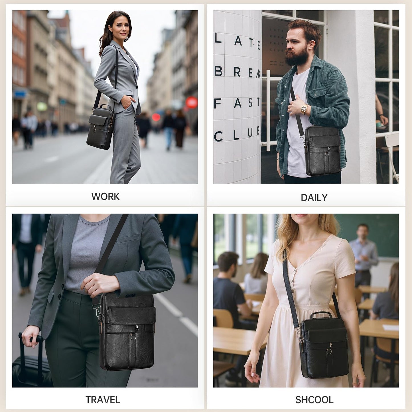 13 Inch Laptop Shoulder Bag Leather Carrying Case for Macbook Air 13" M5 M4 M3 M2 A3449 A3420 A3113 A2681/MacBook Pro 14" M5 M4 M3/2026 MacBook Neo, Vertical Laptop Sleeve Messenger Computer Bag,Black
