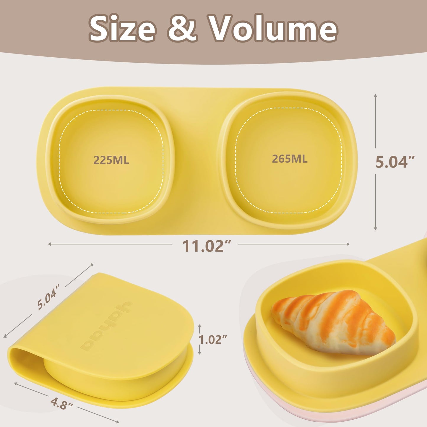 yahaa Toddler Plates Travel Essential on the go,Baby Plates with Forks and Spoons Self Feeding 6 months,Foldable,Silicone,BPA Free,Lemon