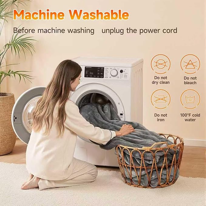 Heated Blanket Electric Blanket Twin 62"x84" Fast Heating Electric Blanket with 10 Heat Levels & 10 Hours Auto-Off Overheat Protection Cozy Soft Flannel Heated Throw Blanket