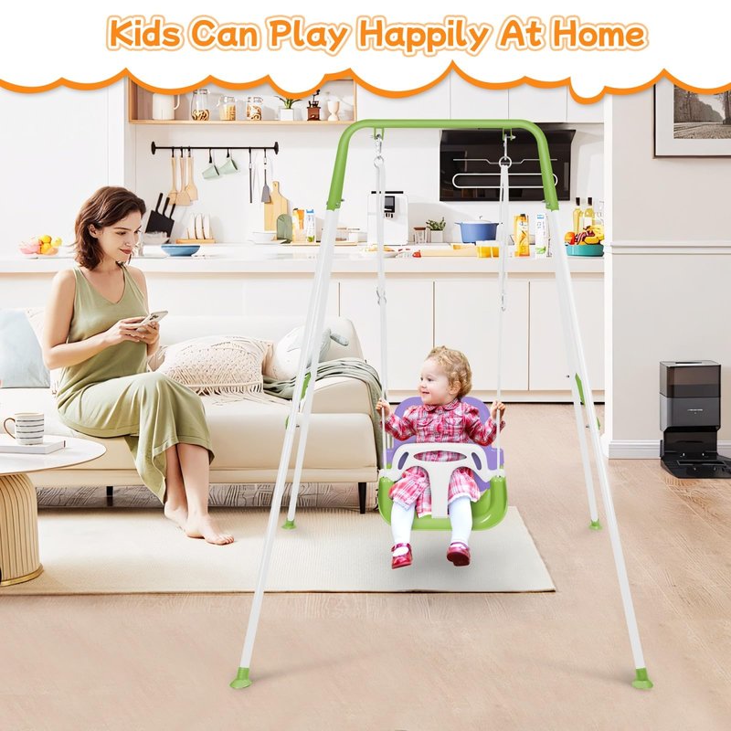 3-in-1 Toddler Swing, Foldable Indoor & Outdoor Baby Swing, Multifunctional Swings for Children 6 Months and Older, Easy to Assemble and Store for Backyard Play (Purple)