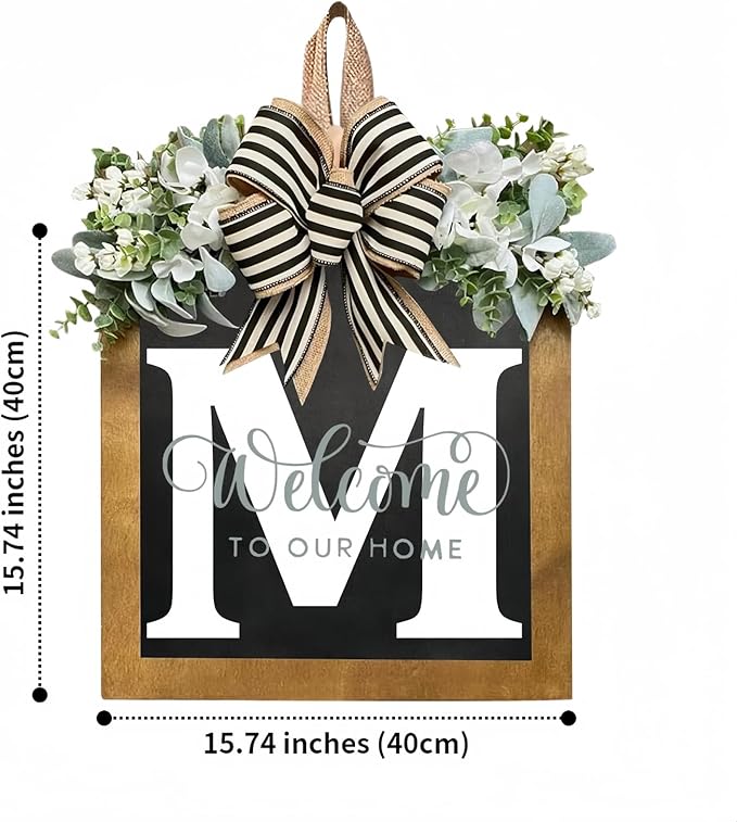16'' Personalized M Letter Wooden Welcome Sign – All-Season Front Door Decor, Porch Décor for Outdoor, Durable & Elegant Door Wreath Alternative