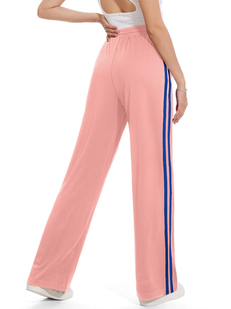 Tapata Long Women's 32" Inseam Track Pants Elastic Waistband Y2K with Zipper Pockets Dance Studio Sweatpants, Pink, L