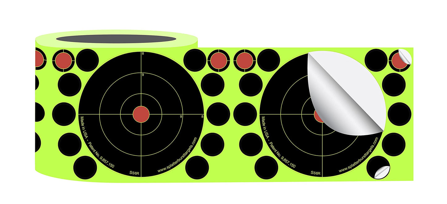 Splatterburst Targets - Roll of (100) 6 Inch Stick & Splatter Self Adhesive Shooting Target Stickers - Gun - Rifle - Pistol - Airsoft - BB Gun - Pellet Gun - Air Rifle - Made in USA