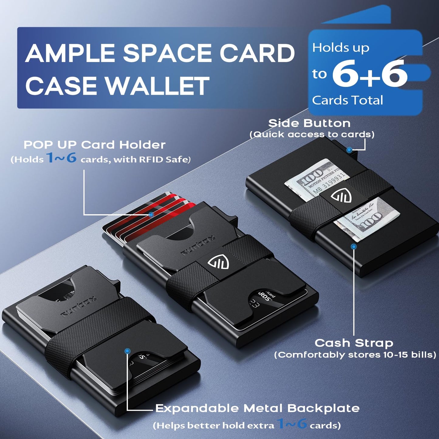 RUNBOX Slim Card Holder Wallet for Men, Minimalist RFID Blocking Wallet with Pop-Up Function, Ultra-Thin Design, Metal Business Card Cases holds 6+6 Cards, Gifts for Men, Men's Accessories
