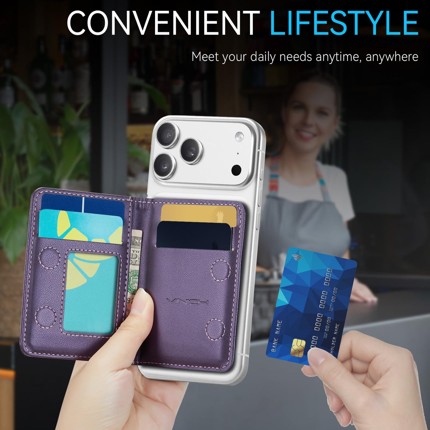 Vinich for MagSafe Wallet Magnetic RFID Blocking Card Holder Compatible with MagSafe Phones and Cases, Strong Magnet Minimalist Phone Wallet for iPhone 17/16/15/14/13/12/ Pro/Max/Plus, Purple
