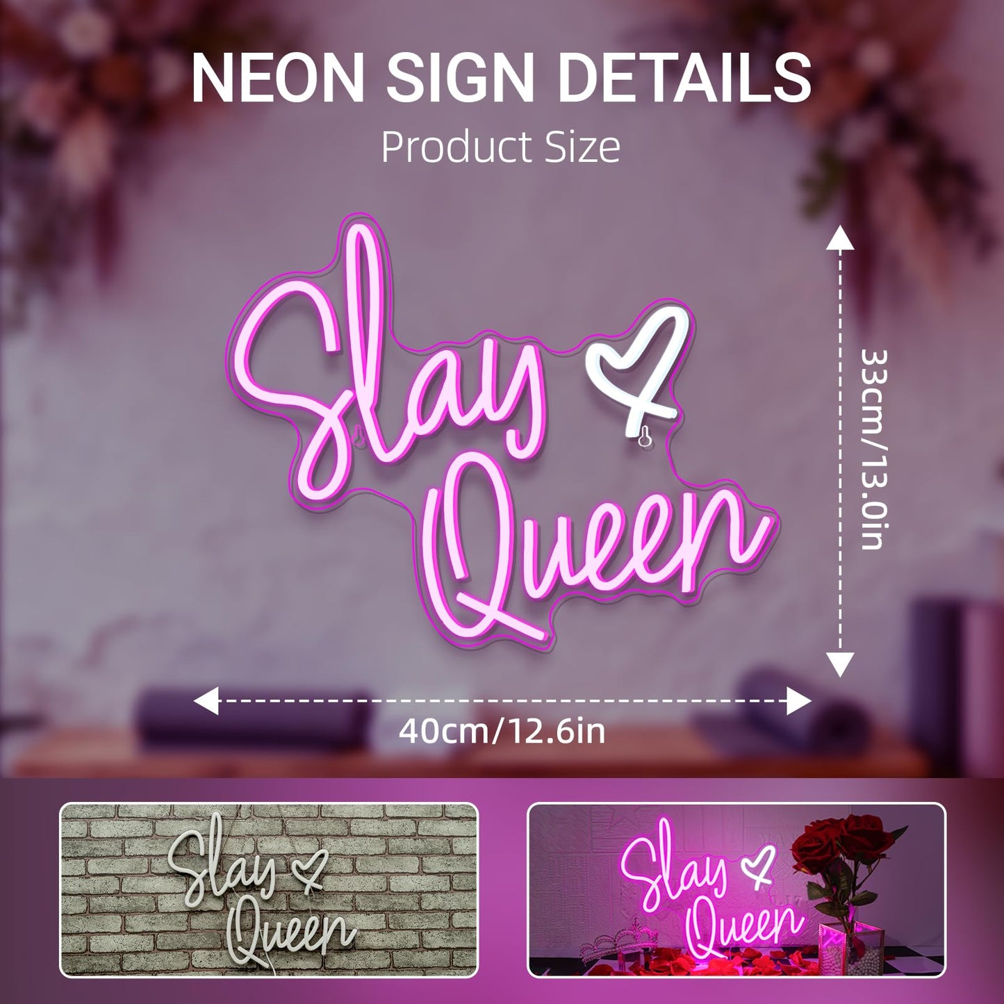 FAXFSIGN Slay Queen Neon Sign Pink White LED Neon Light Up Signs for Wall Decor Usb Neon Light for Bedroom Preppy Girl Aesthetic Room Dorm Decor Y2k Party Gifts