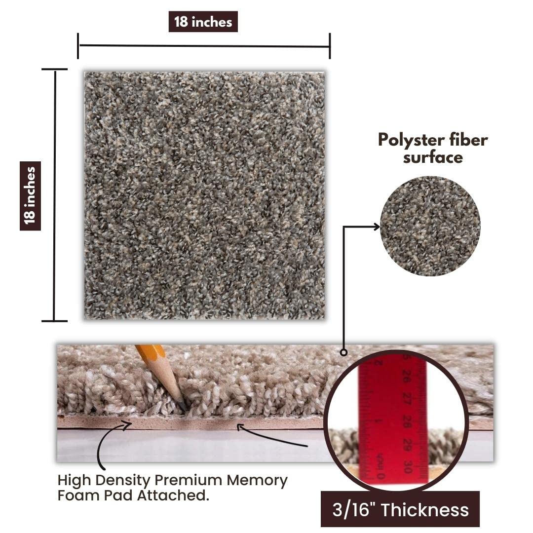 Smart Squares in A Snap Premium Plush Carpet Tiles, Made in USA – 18x18 Peel and Stick Floor Tiles with Attached Padding – Seamless DIY Carpet Squares (22.5 Sq Ft, 10 Pack, 783 Ironside)