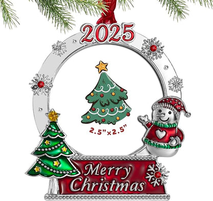 2025 Christmas Tree Ornaments Picture Frame Ornament- Made of Zinc Alloy Glitter Powder Pendant 2.5 Inch Picture Frame for Pet and Baby Holiday Keepsake Gift(Snowman,2025)