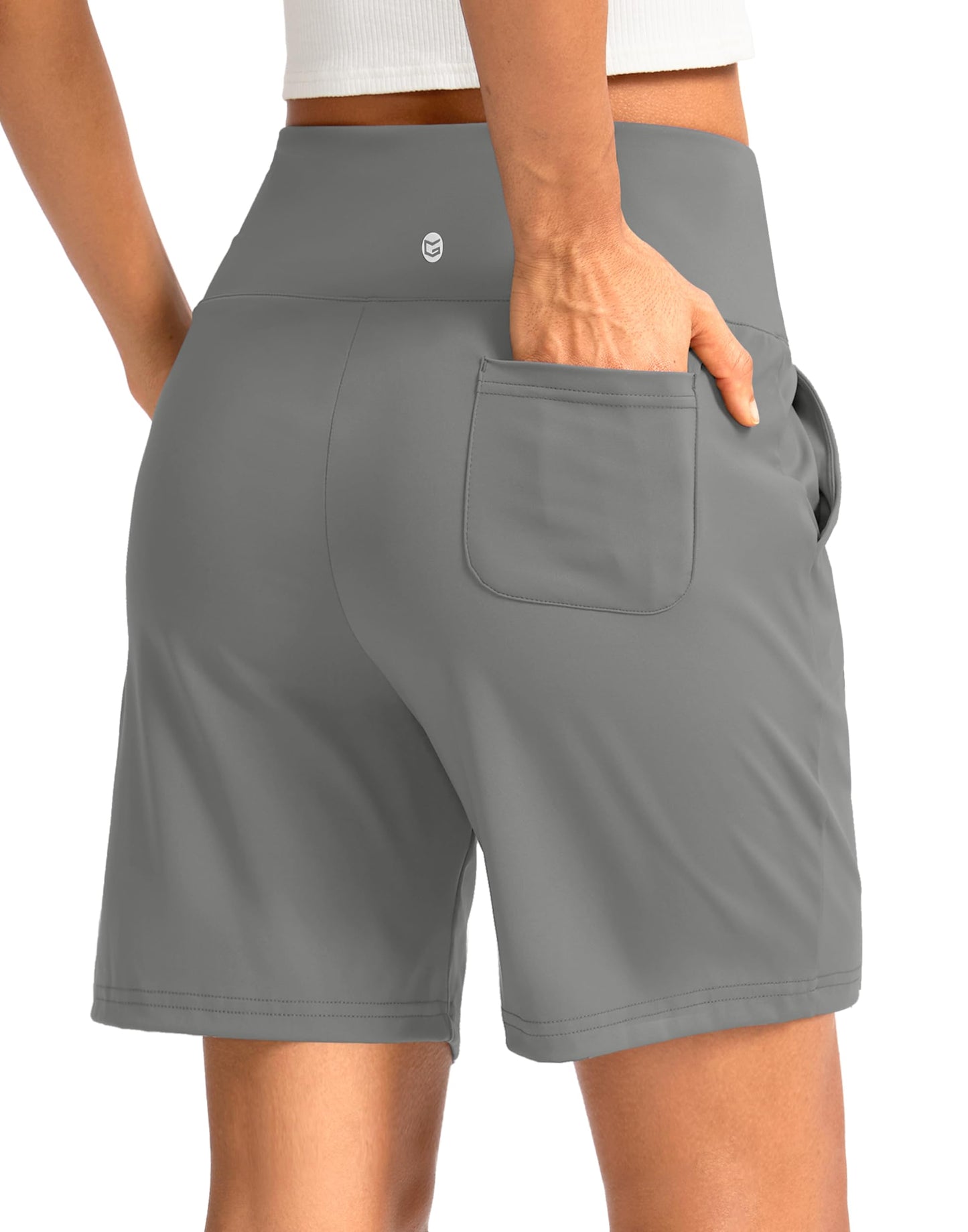 G Gradual Women's Bermuda Long Shorts with Pockets 7" High Waisted Knee Length Shorts for Women Walking Athletic Workout(Light Grey-L7,XXL)