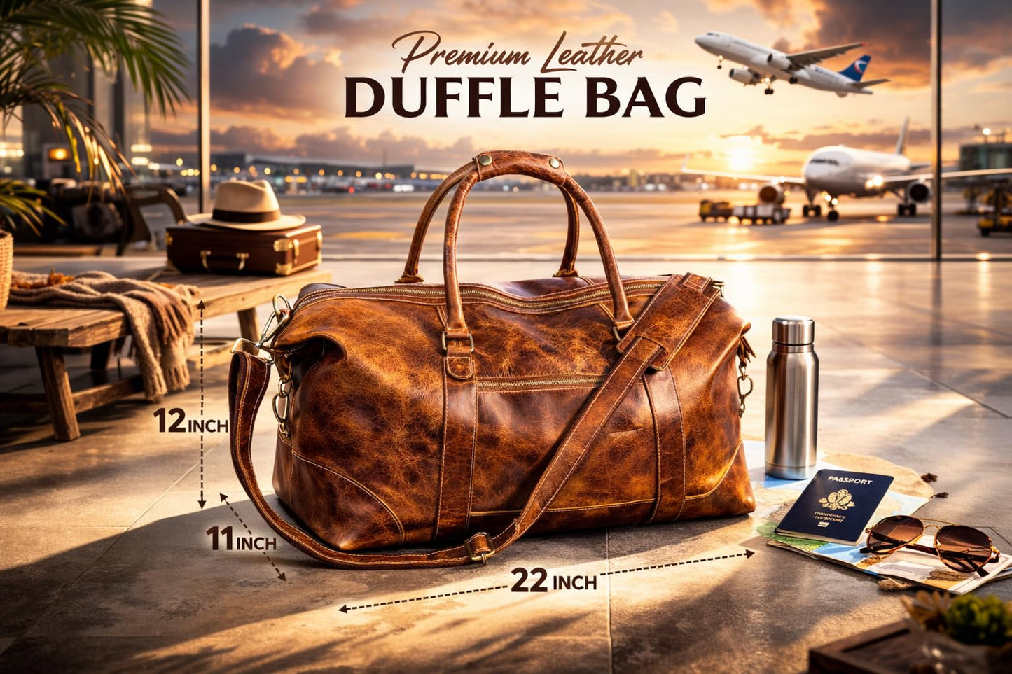 DEBKIN JOURNEY 22 Inch Top Grain Buffalo Leather Duffle Bag for Men & Women - Weekender Sports Travel Shoulder Bags, Aeroplane Hand Luggage Men Duffle Bag