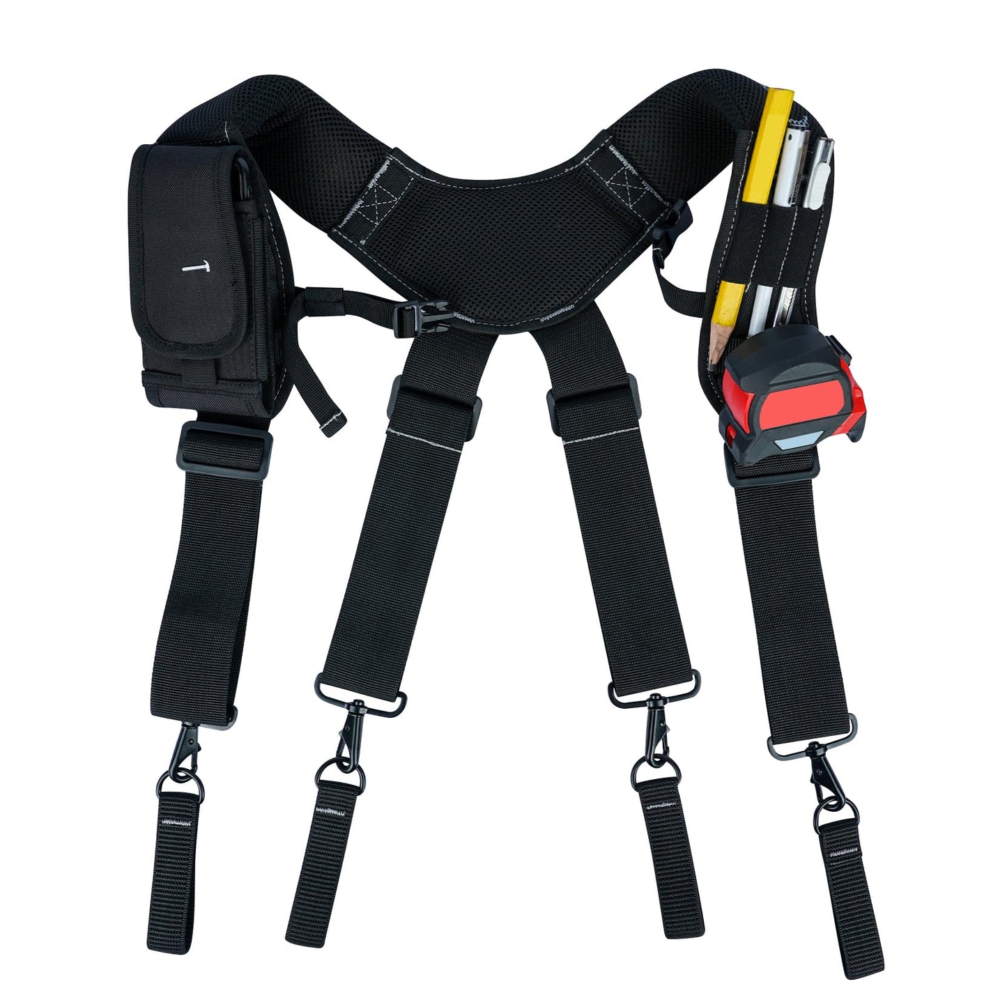 KUNN Tool Belt Suspenders Padded Construction Belt Harness with Gel Shoulder Strap Detachable Phone Holder,4 Tool Belt Loops