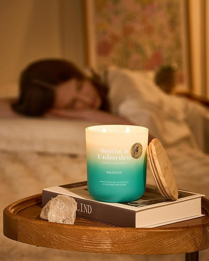 M&SENSE Jasmine & YlangYlang Scented Candle for Home, 14.1oz 80 Hours Non Toxic Natural Soy Wax Long Lasting Aromatherapy Relaxing Candles for Yoga Spa Meditation