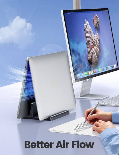 Vaydeer Vertical Laptop Stand Holder Plastic Adjustable Desktop Notebook Dock Space-Saving 3 in 1 for All MacBook Pro Air, Mac, HP, Dell, Microsoft Surface, Lenovo, up to 17.3 inches (Black)
