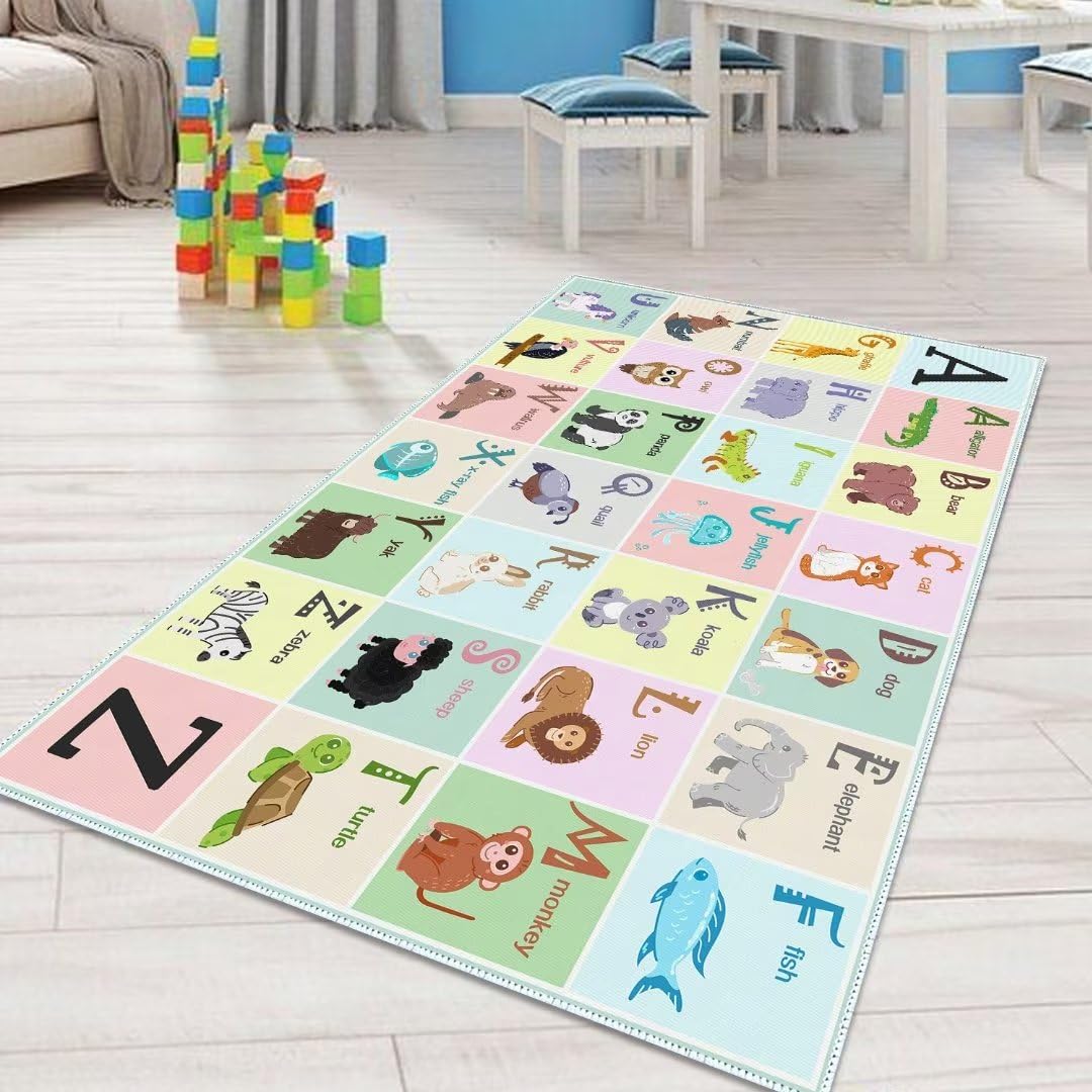 YLZLDKH ABC Alphabet Rug Carpet for Kids, Educational Area Rugs for Classroom, Alphabet Animal Play Mat for Playroom and Bedroom (31x47In)