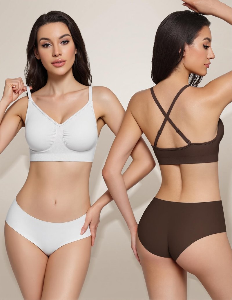 WANAYOU Bras for Women Bralettes for Women with Support Wireless Bras Compfortable No Underwire Push Up Padded Bra Seamless Soft Lift Everyday Bra V Neck Ajustable Straps T Shirt Bra 3 Pack