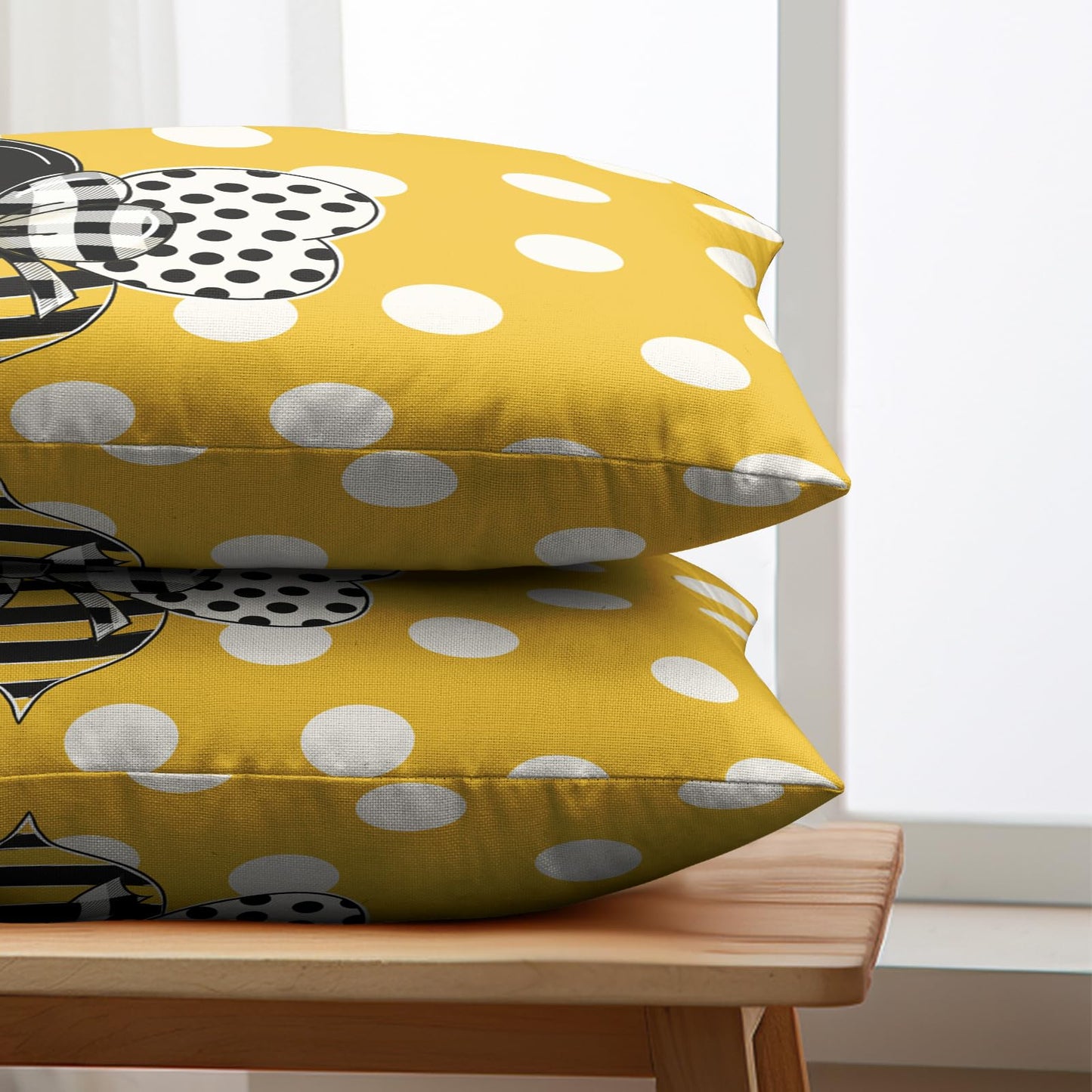 Wnoesat Lumbar Pillows Covers 12x20 Set of 2 Spring Summer Farmhouse Decorative Bumble Bee Polka Dots Throw Pillow Cover Yellow Honey Bee Rectangle Waist Cushion Case for Outdoor Couch Patio