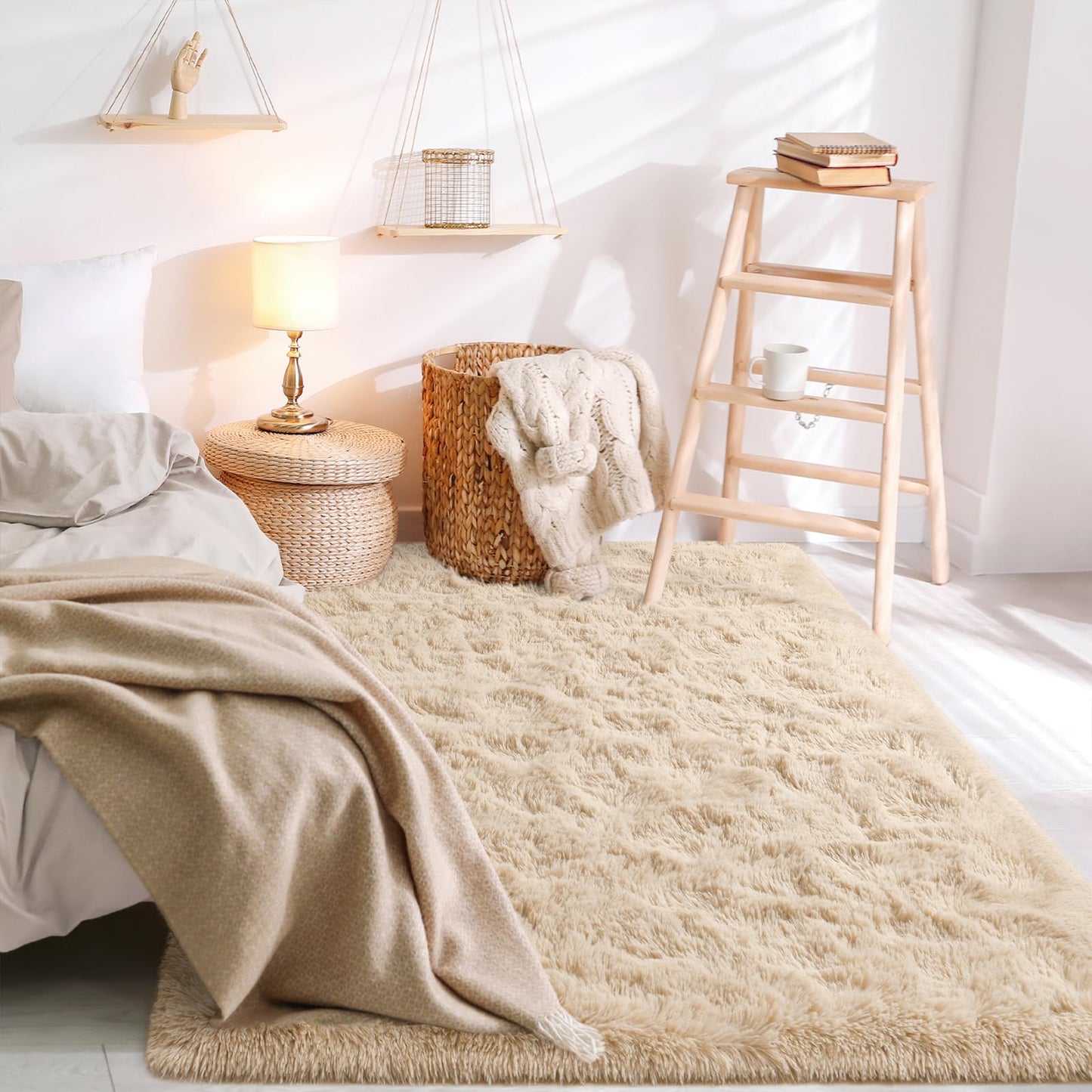 BENRON Soft Area Rugs for Living Room Bedroom Washable, Fluffy Rugs for Kids Children Girls Boys Room Decor, 3x5 Throw Rug for Nursery Kitchen Dining Table, Indoor Floor Carpets, Light Tan