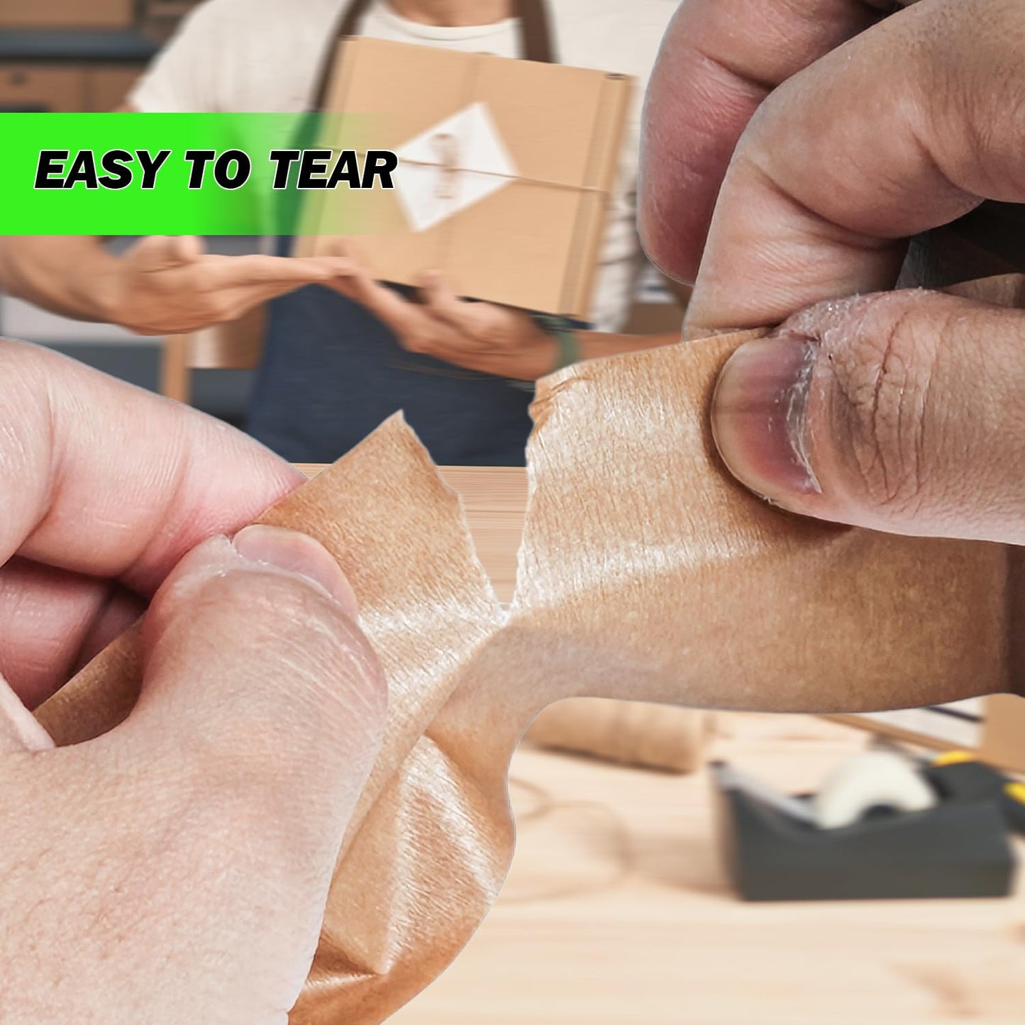STIKPACK 3 Rolls, Kraft Paper Tape, Heavy Duty,50mm x 50m, Self-Adhesive and Easy to Tear,Eco-Friendly and Biodegradable, Writable,Uncoated, No Noise Paper Packaging Tape for Masking, Sealing,Packing