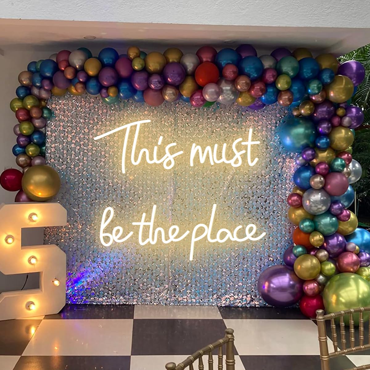 Voncitedn This Must Be The Place Neon Signs, 49.6x8.67 Inch (Large) Dimmable Neon Light Signs with ON/OFF Switch, Neon Sign for Bedroom Coffee Beauty Bar Nail Salon Wedding Birthday Party Decor, Warm White