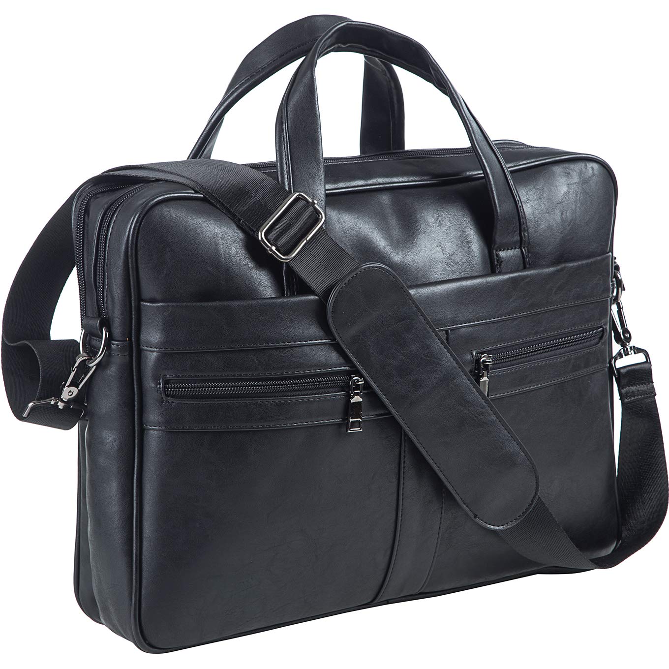 seyfocnia Men's Leather Messenger Bag, 15.6 Inches Laptop Briefcase Business Satchel Computer Handbag Shoulder Bag for Men-Black