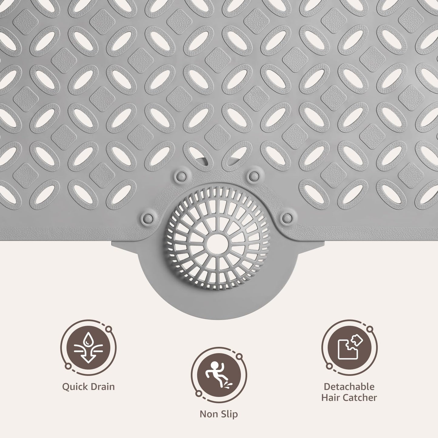 OTHWAY Bath Mat for Tub Non Slip: 39" X 17" Long Bathtub Mat with Hair Catcher│Big Drain Holes Shower Mats for Inside Shower│Machine Washable (Grey)