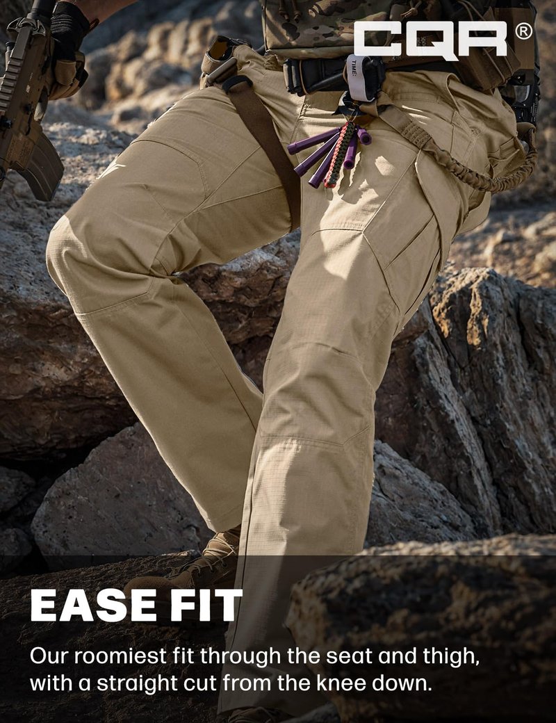 CQR Men's Tactical Pants, Water Resistant Ripstop Cargo Pants, Lightweight EDC Work Hiking Pants, Outdoor Apparel, Raider Khaki, 36W x 36L