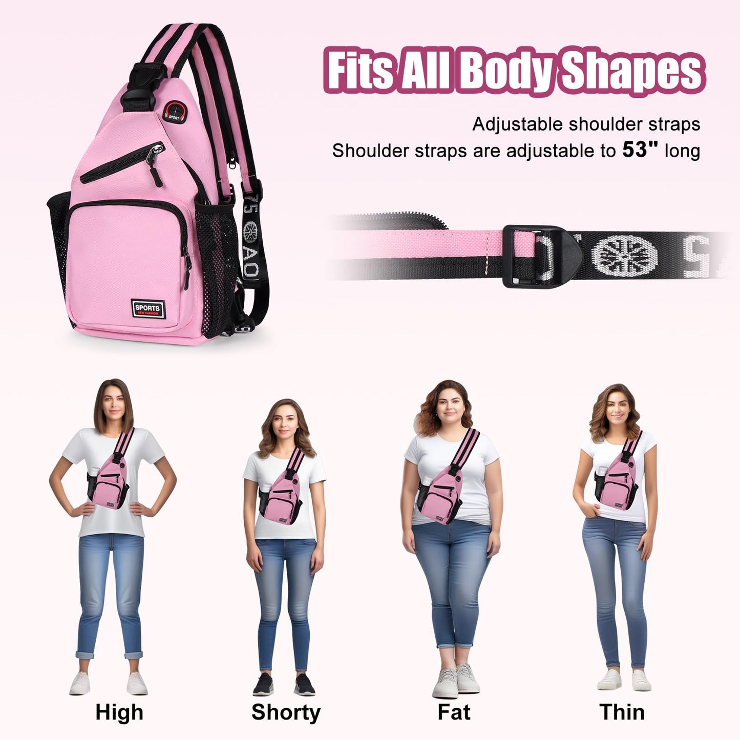 VALUEQLO Crossbody Backpack Convertible Sling Bag for Women Men with Adjustable Strap Small Casual Daypack for Hiking Traveling (Small, 11-Inch, Pink)
