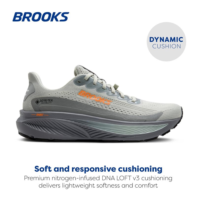 Brooks Men’s Ghost 17 GTX Waterproof Supportive Running & Walking Shoe - Smoke/Primer Grey/Orange - 7 Medium