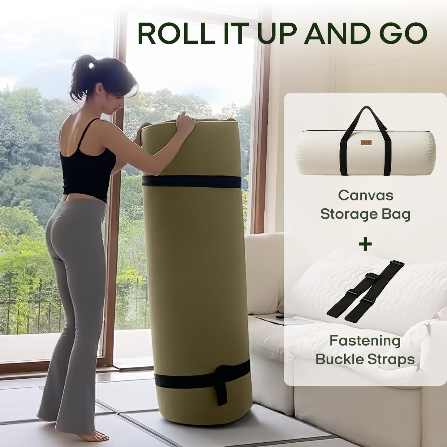 ZonLi Japanese Floor Futon Mattress Queen Size 80"x 60", 100% Cotton Cover 4'' Thicken Tatami Mattress, Foldable Sleeping Pad, Portable Dormitory Tatami Mat, Roll Up Floor Lounger Bed for Adult