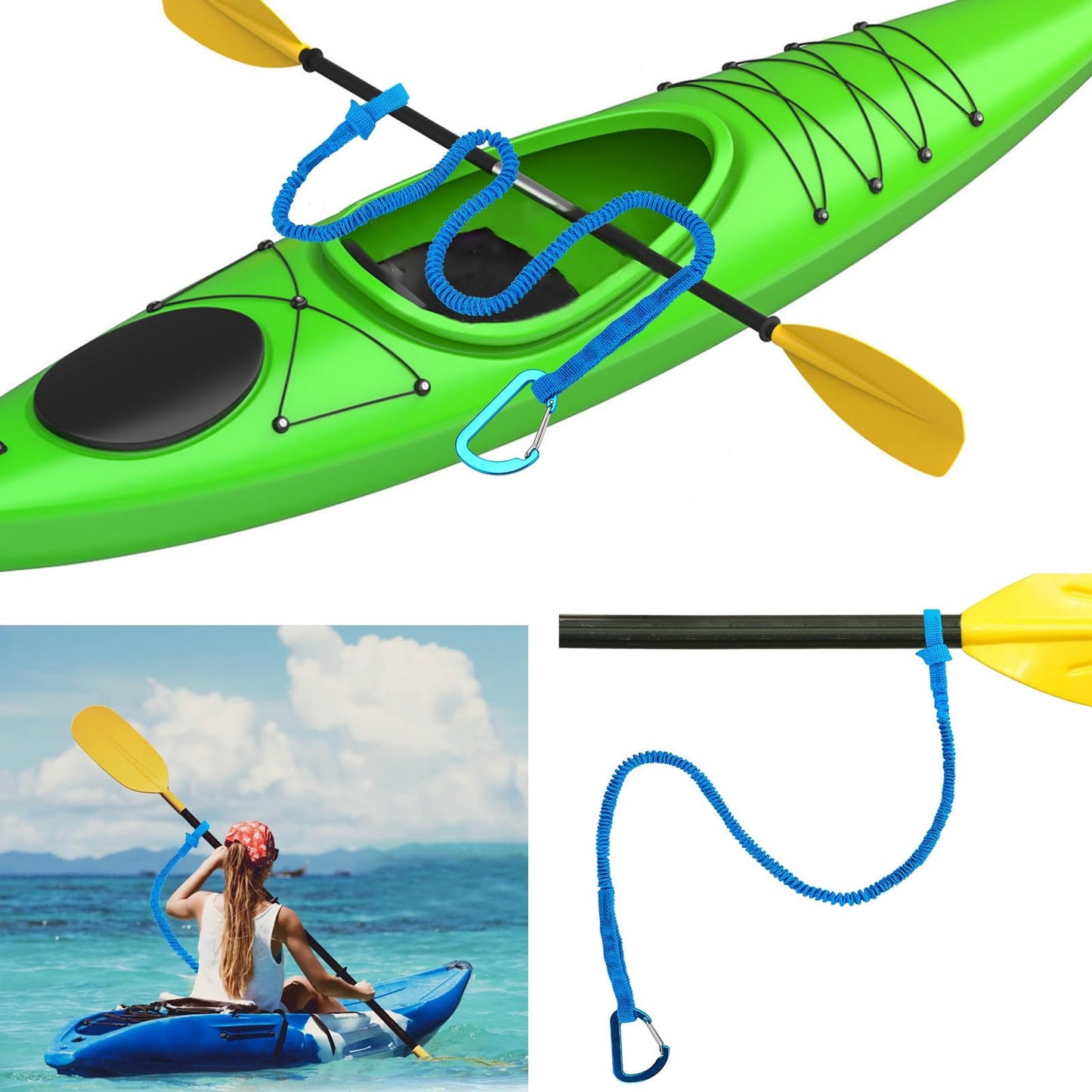 MOOCY Kayak Paddle Leash, 3-7 ft Stretchable Strap Lanyard for SUP, Canoeing, Fishing Accessories - Secure Bungee Rod Holder Tether(Black, 1 Pack)