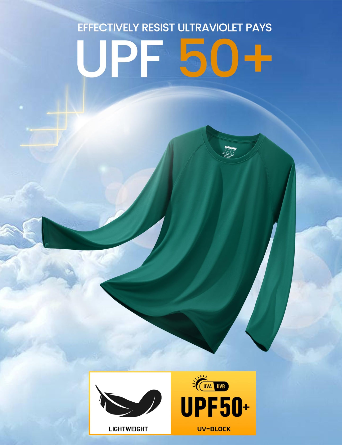MAGCOMSEN Mens Athletic T-Shirt Long Sleeve Rashguard UV Sun SPF Hiking Climbing Outdoor Running T-Shirt Rashguard Shirts Emerald Green