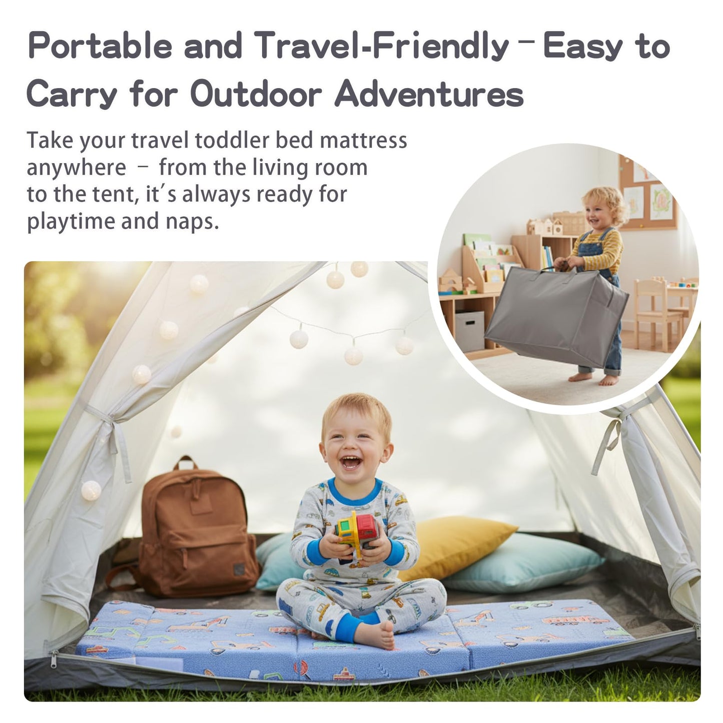 Tiita Foldable Floor Mattress for Kids-Glow in The Dark Toddler Nap Mat with Storage Bag, Portable Toddler Floor Nap for Travel, Daycare, Camping, RV, Playroom, Vehicles