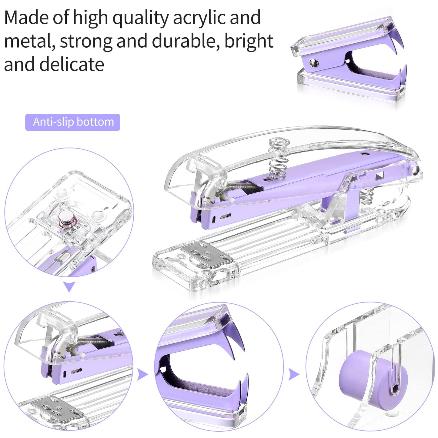 Office Supplies Set Desk Accessory Kit, Acrylic Stapler Set Staple Remover, Tape Dispenser, Binder Clips, Paper Clips, Ballpoint Pen and Scissor with 1000 Pieces 26/6 Staples (Purple)