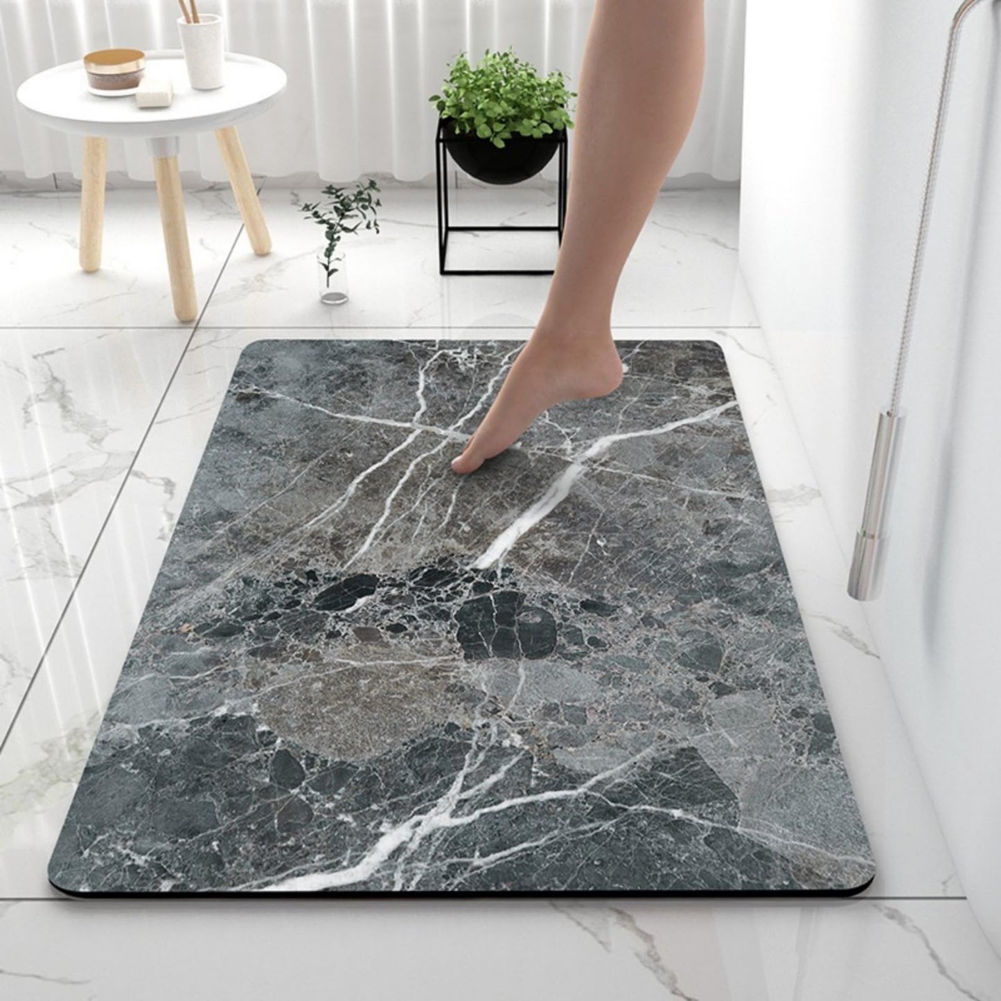 Nauegol Ultra-Thin Anti-Slip (0.16" Thick), Soft & Highly Absorbent Floor Mat with Marble Pattern, Easy to Clean & Store, Ideal for Bathroom & Kitchen(Grey,24 * 36)