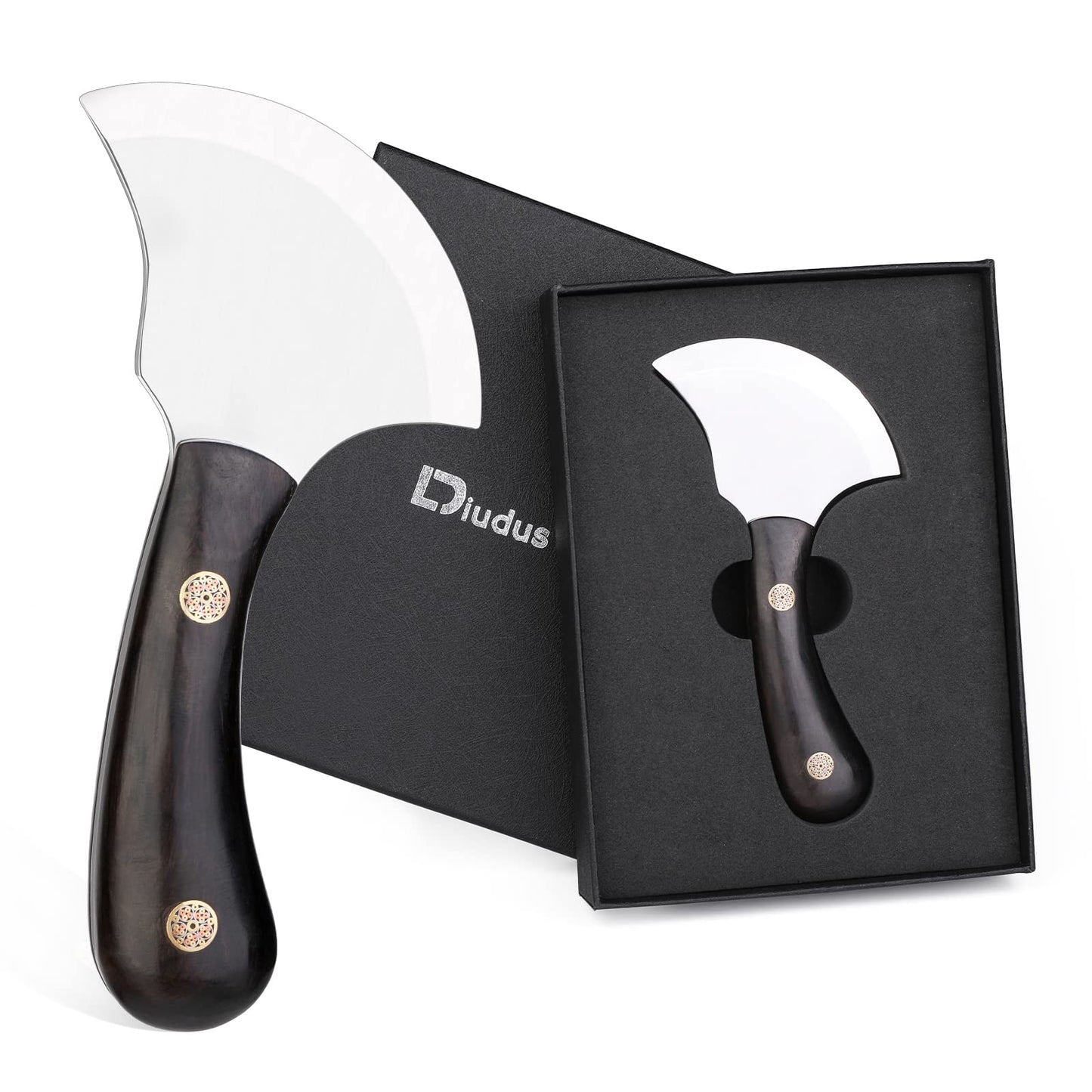 DIUDUS Leather Bevel Head Cutting Knife Black Wooden Handle, Craft Skiving Knife, Leather Working Tools for DIY Leathercraft Forging Cutting
