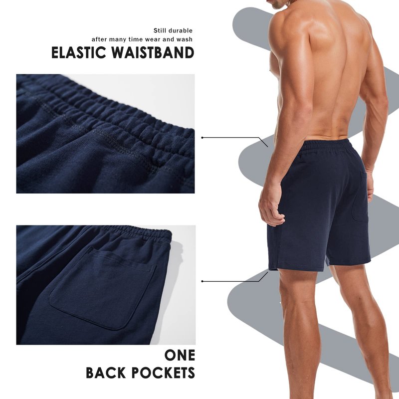 AMY COULEE Mens Athletic Workout Shorts 5.5" Cotton Casual Shorts Elastic Waist Joggers Sports Sweat Shorts (Navy, XXL)