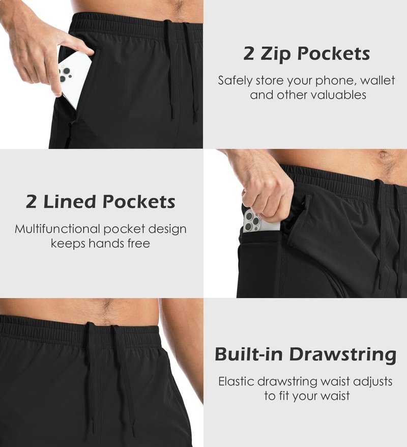 Aolesy Men's 2 in 1 Running Shorts 5 Inch Quick Dry Gym Workout Shorts with Zipper Pockets Lightweight Training Athletic Shorts for Men Khaki
