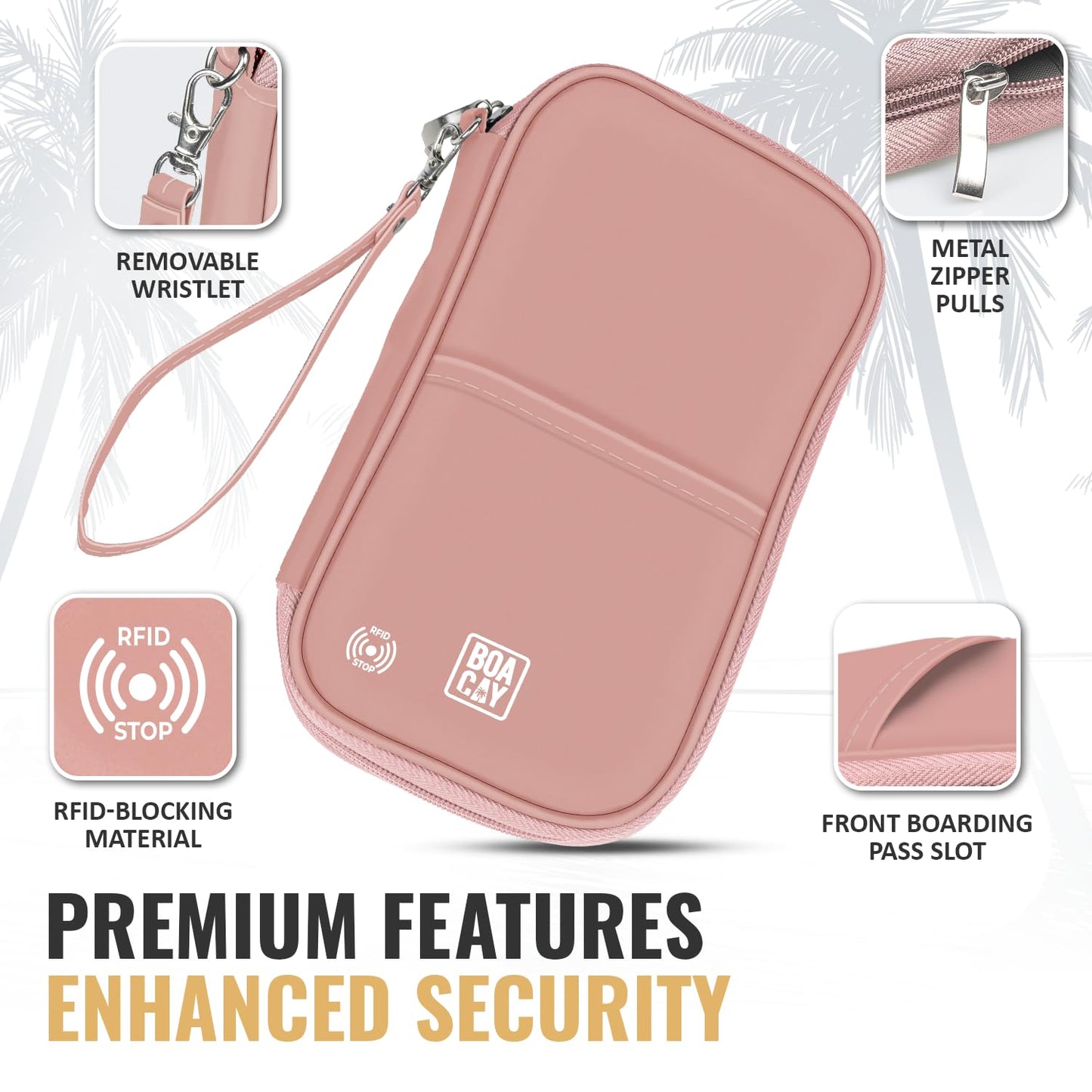BOACAY Travel Document Organizer with RFID, Family Passport Holder, Wallet for Women & Men, Portable & Waterproof Case for Cards, Boarding Pass, Money
