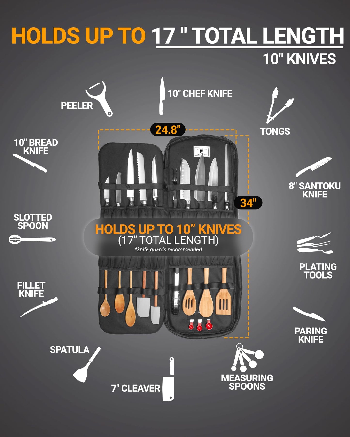 Chef Knife Backpack, Professional Knife Bag for Chefs and Culinary Students, Heritage Design, Reinforced Handles, YKK Zippers, Secure Knife Retention Panels, Durable Water-Resistant Fabric (Black)