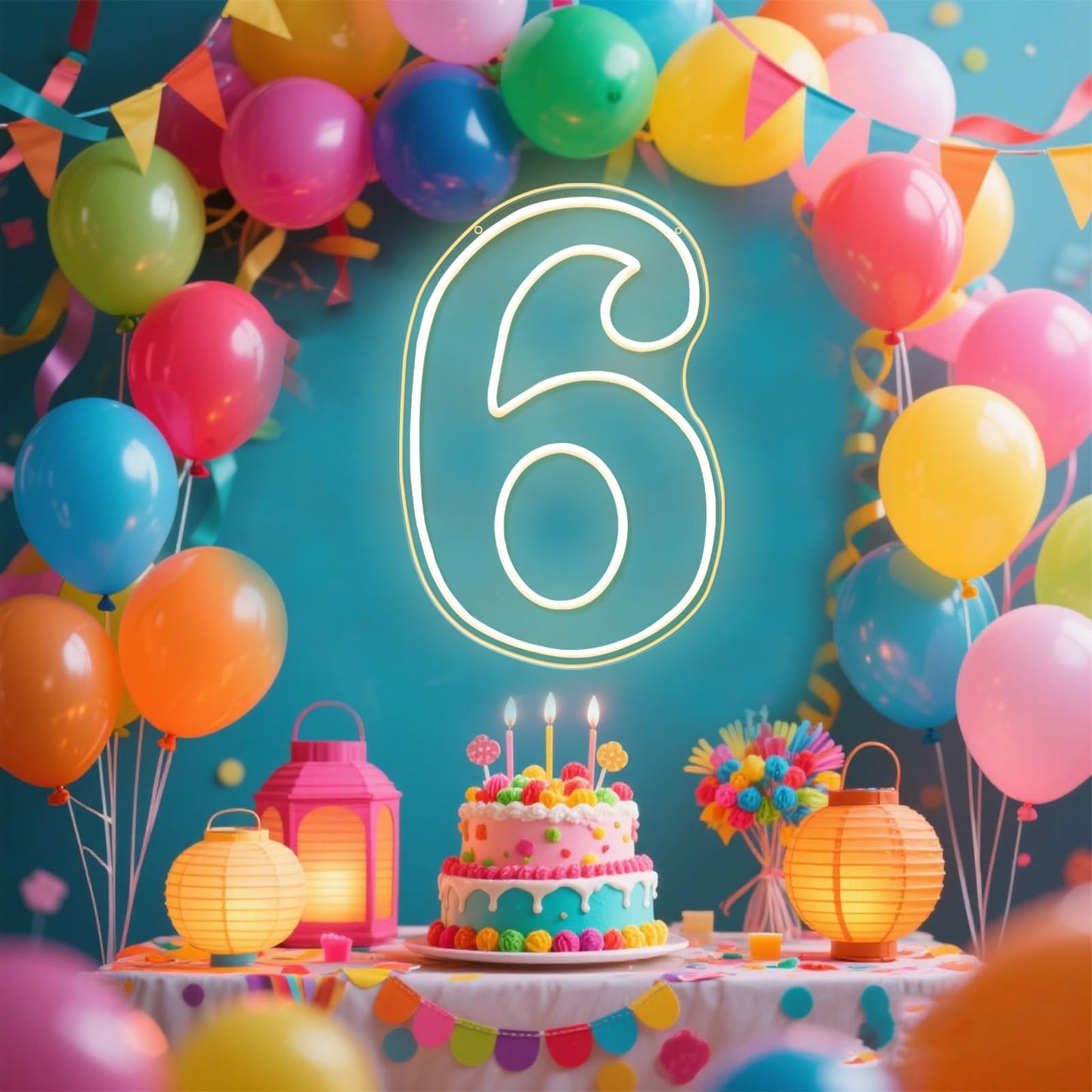 RumonZS Number 6 Light Up LED Neon Sign Backdrop 16.5" Birthday Party Decor Warm White Number One Light Up Sign USB Powered Big Number Sign Light for Birthday Night Light Party Anniversary Wedding