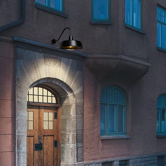 Gooseneck Barn-Lights Outdoor Fixture - 24 inch Farm Style Black Large Lighting Farmhouse Exterior Sconce Wall Light for House, Dusk to Dawn Sensor Front Door Porch Garage (24 inch)