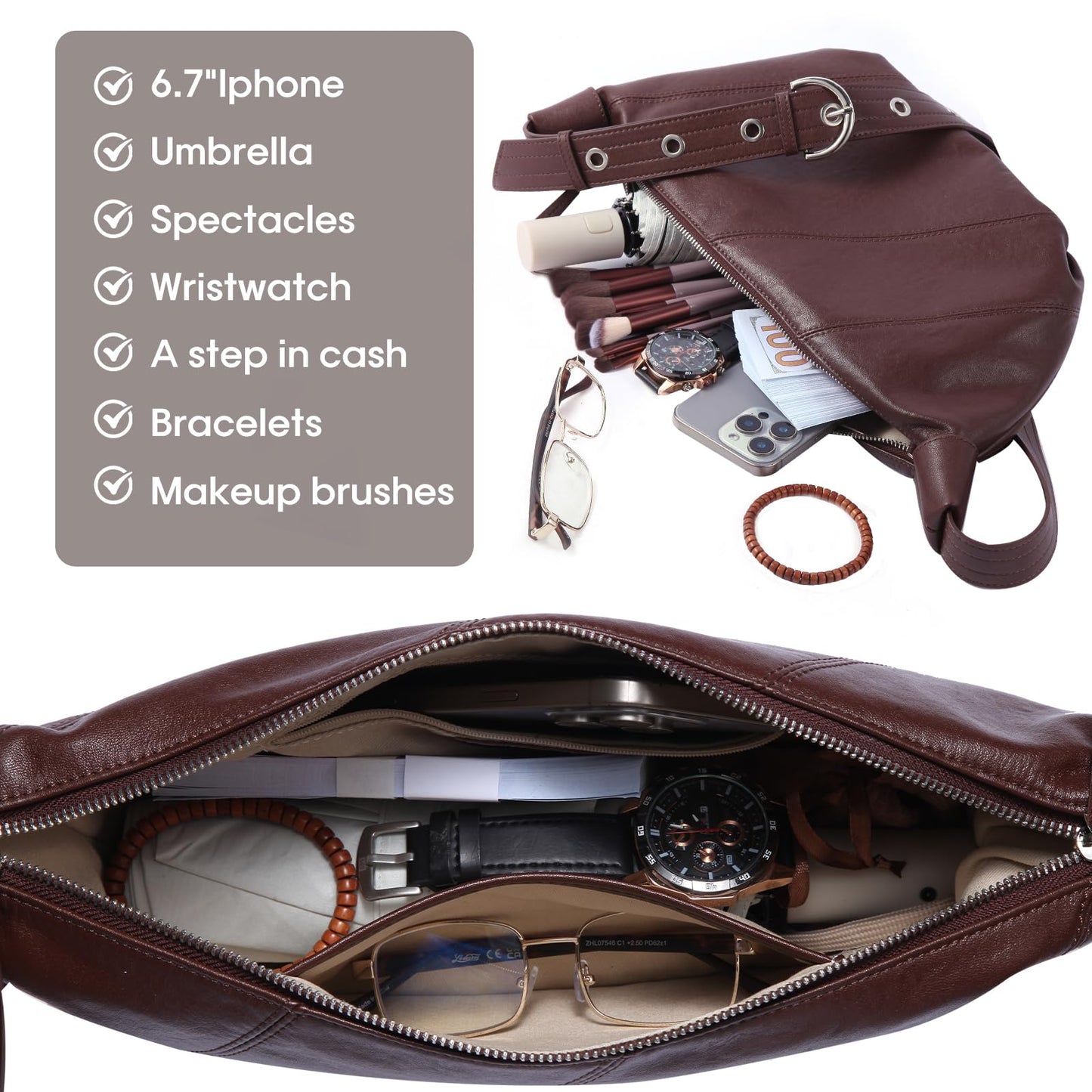 Swgsdh&Hyls Genuine Leather Bags for Women,Hobo Shoulder Bags with Adjustment Strap,Fashion Ladies Crossbody Purse, Casual Satchel (Mocha Mousse)