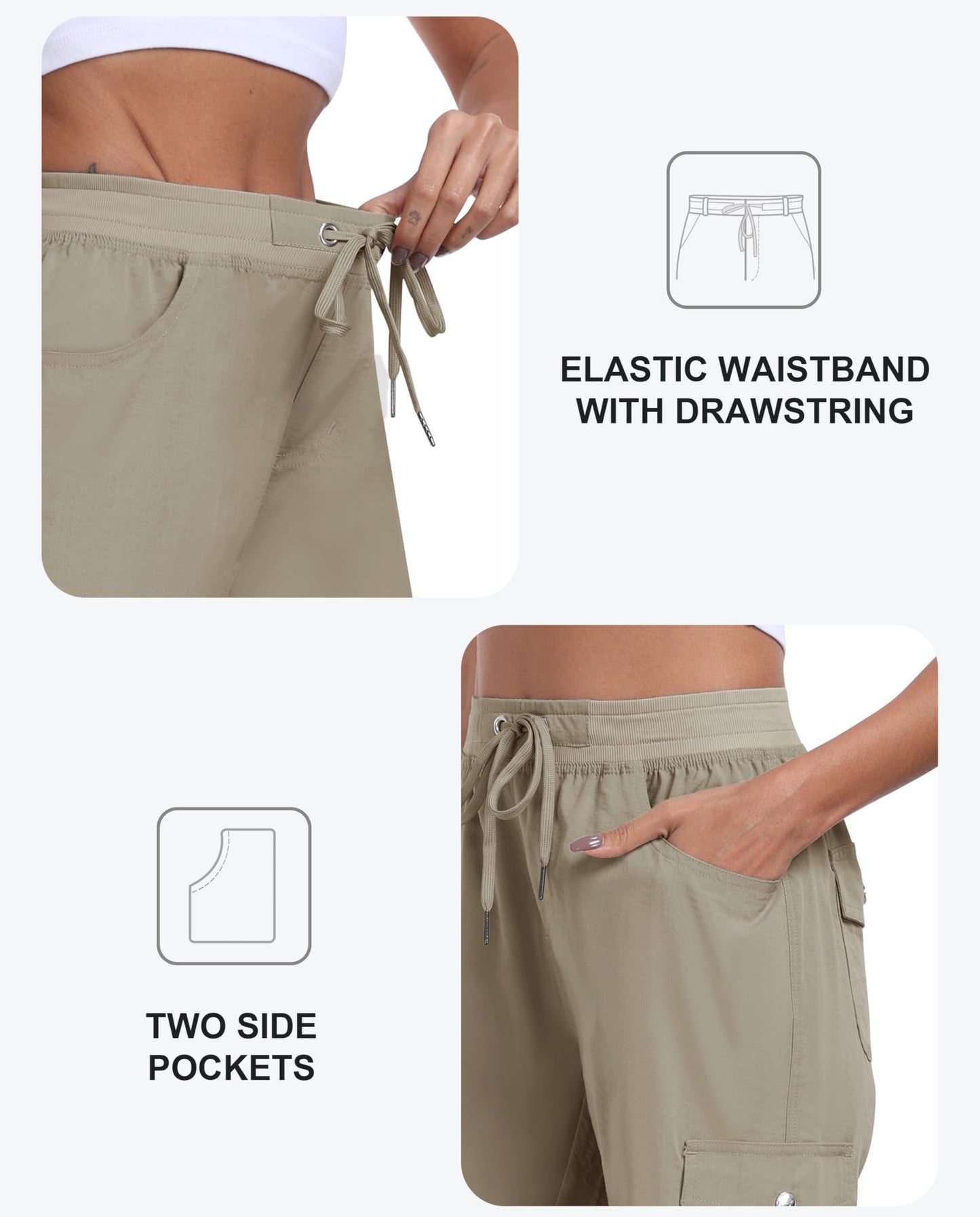 MoFiz Women's Hiking Shorts Athletic Outdoor Cargo Shorts for Women Quick Dry Running Summer Shorts with Pockets Khaki L