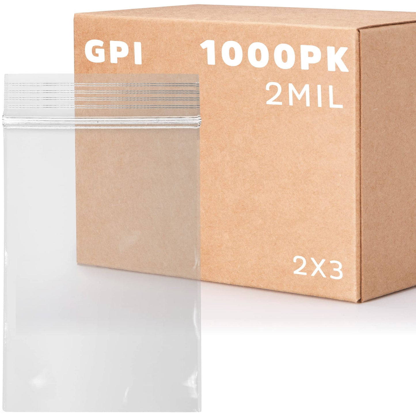 GPI - 1000 Count, 2" x 3" Clear Plastic Resealable Zip Bags, Bulk 2 Mil, Strong & Durable Poly Baggies with Resealable Zip Top Lock for Travel, Storage, Packaging & Shipping