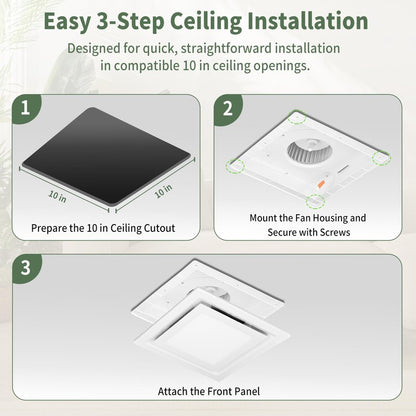 Orvexa Bathroom Exhaust Fan with Light, 140 CFM 1.0 Sone Quiet Bathroom Fan with Light, 12" x 12" Panel, 10" x 10" Ceiling Opening, 4" Duct, 6500K 1200LM LED, Independent Fan & Light Controls