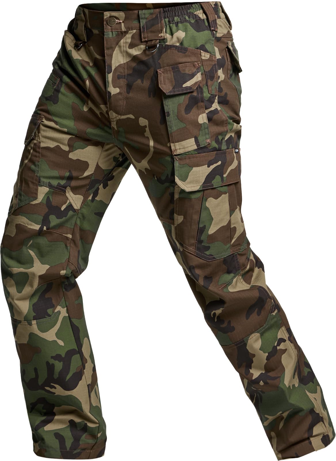 CQR Men's Tactical Pants, Water Resistant Ripstop Cargo Pants, Lightweight EDC Work Hiking Pants, Outdoor Apparel, Duratex Mag Pocket Print Woodland Camo, 40W x 32L