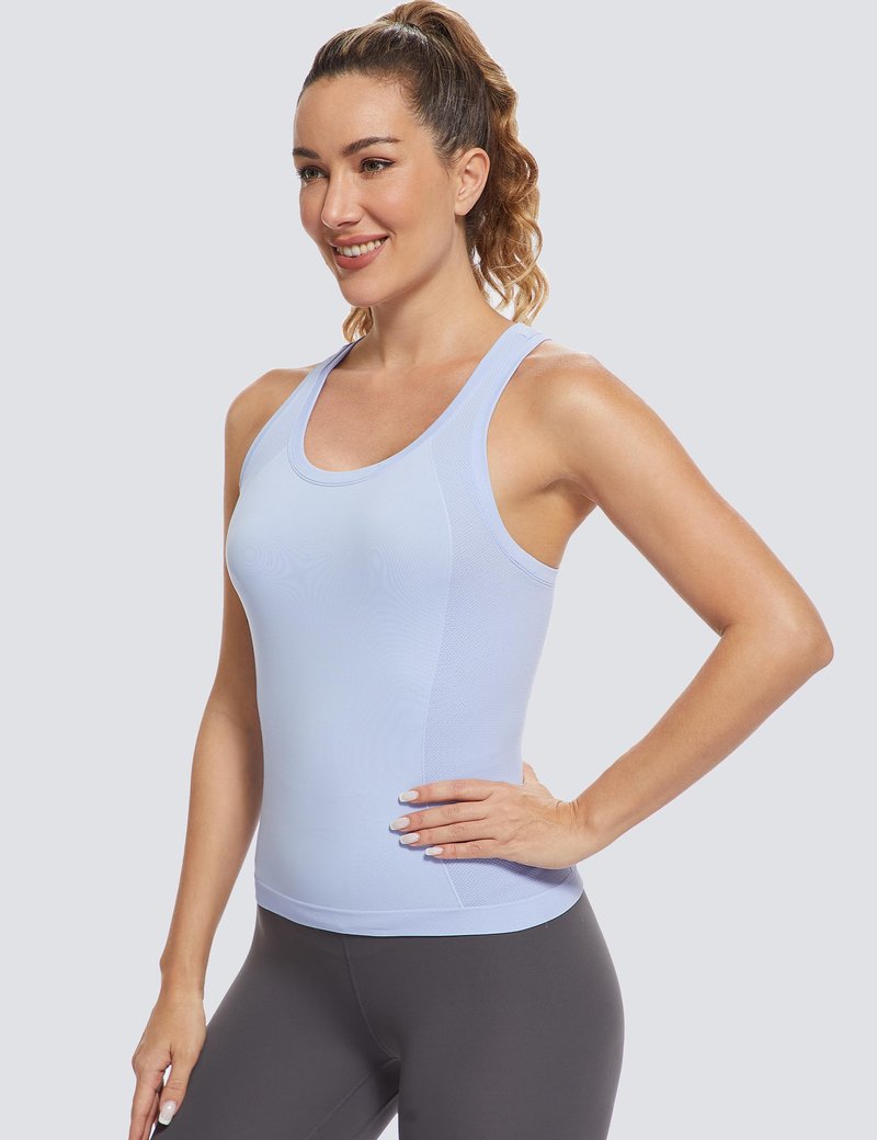 MathCat Workout Tops for Women Racerback Tank Tops Seamless Running Tank Tops Muscle Tank Sleeveless Gym Tops Yoga Athletic Shirts SkyBlue