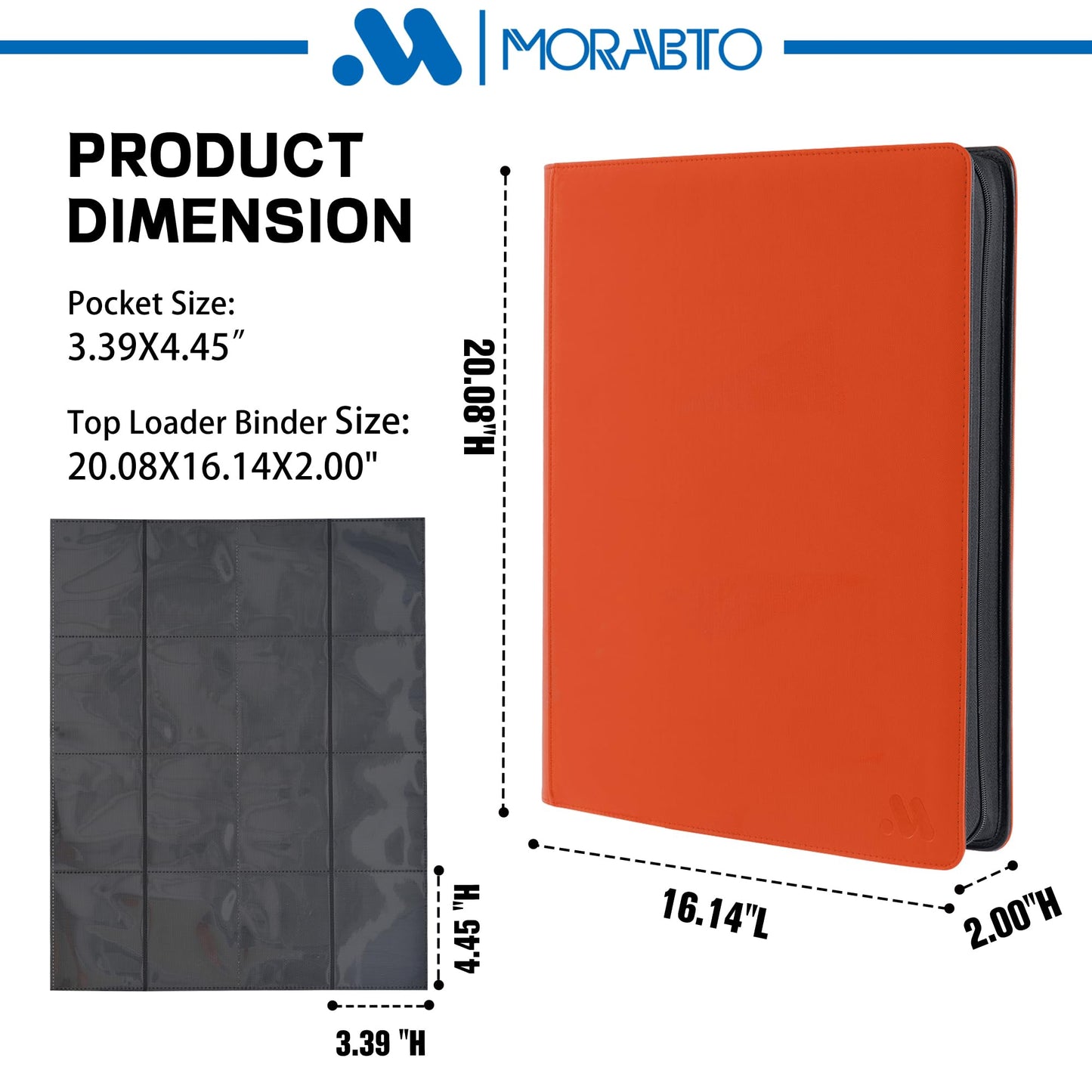 MORABTO Top Loader Binder, Holds 640 Top Loaders,16 Pocket Top Loader Binders for 3" x 4" Rigid Cards,Top Loader Card Binder for Hard Plastic Top Loaders -Orange